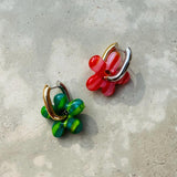 Hibiscus earrings Pink Green