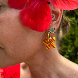 Hibiscus earrings Yellow blue